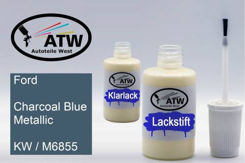 Ford, Charcoal Blue Metallic, KW / M6855: 20ml Lackstift + 20ml Klarlack - Set, von ATW Autoteile West.